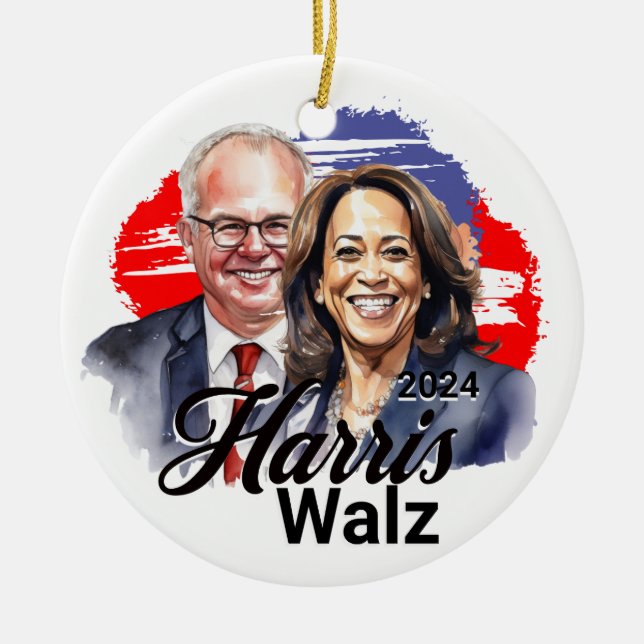Harris Walz 2024 Presidential Election Ceramic Ornament (Front)
