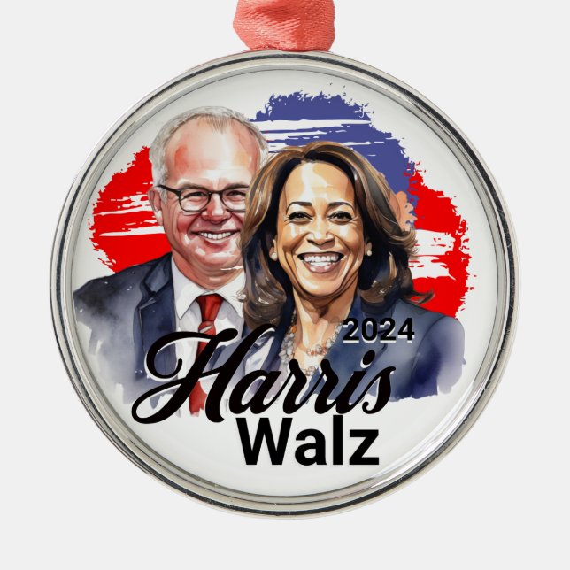 Harris Walz 2024 Presidential Election Metal Ornament (Front)