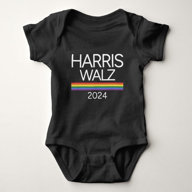 Harris Walz 2024 Rainbow LGBTQ Pride Flag Baby Bodysuit (Front)