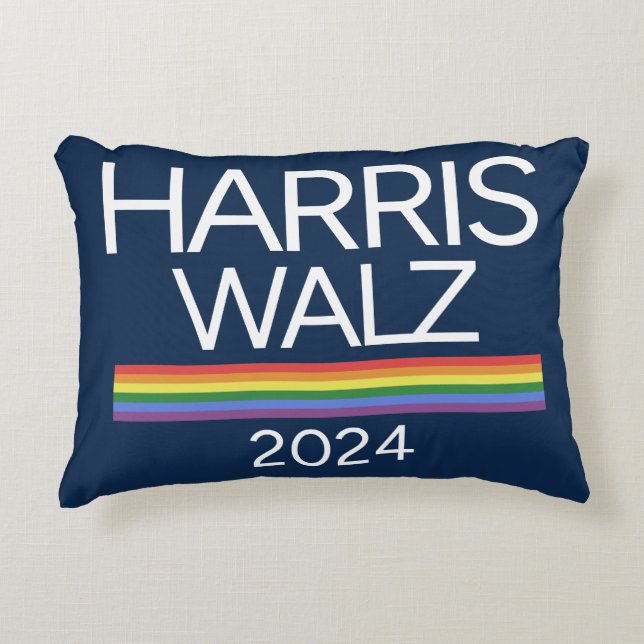 Harris Walz 2024 Rainbow LGBTQ Pride Flag Decorative Cushion (Front)