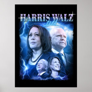 Harris Walz 2024 Retro 90s Style Poster