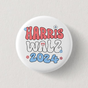 Harris Walz 2024 Retro Hippie Style 3 Cm Round Badge