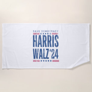 Harris Walz 2024 Save Democracy Beach Towel