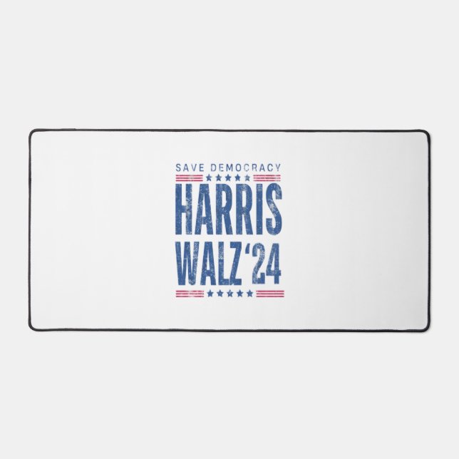 Harris Walz 2024 Save Democracy  Desk Mat (Front)