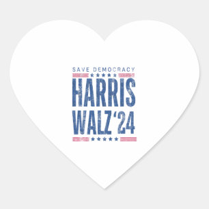 Harris Walz 2024 Save Democracy  Heart Sticker