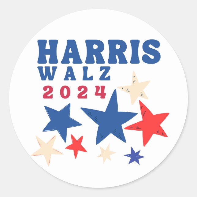 Harris Walz 2024 Stars Democrat Party Election Classic Round Sticker (Front)