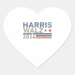 Harris Walz 2024 Text Retro Vintage Distressed Des Heart Sticker