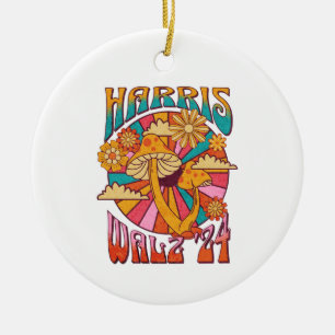 Harris Walz 2024 Trendy Boho Hippie Mushroom Ceramic Ornament