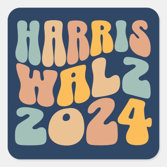 Harris Walz 2024 Trendy Wavy Boho Square Sticker (Front)