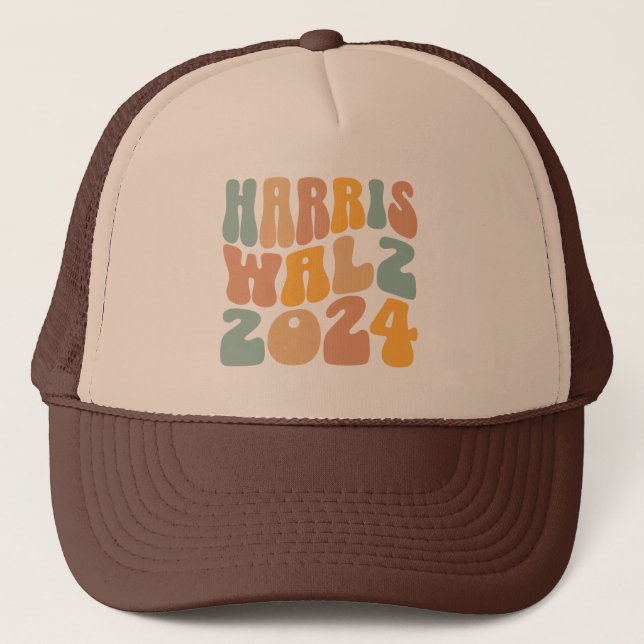 Harris Walz 2024 Trendy Wavy Boho Trucker Hat (Front)