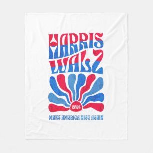 Harris Walz 2024 Vintage Boho Groovy Retro red Blu Fleece Blanket