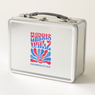 Harris Walz 2024 Vintage Boho Groovy Retro red Blu Metal Lunch Box