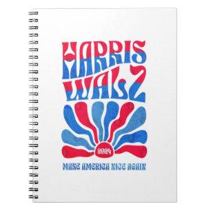 Harris Walz 2024 Vintage Boho Groovy Retro red Blu Notebook
