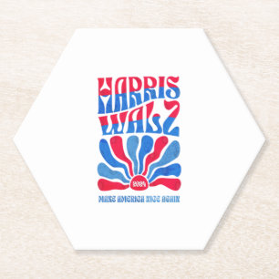 Harris Walz 2024 Vintage Boho Groovy Retro red Blu Paper Coaster