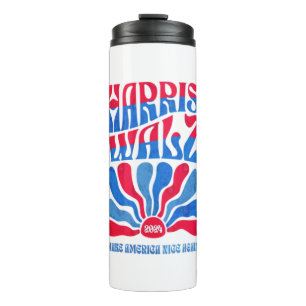 Harris Walz 2024 Vintage Boho Groovy Retro red Blu Thermal Tumbler