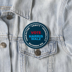 HARRIS WALZ Character Sanity Credibility 7.5 Cm Round Badge
