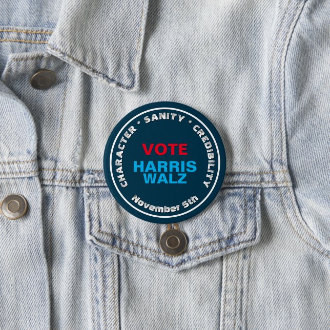 HARRIS WALZ Character Sanity Credibility 7.5 Cm Round Badge (In Situ)