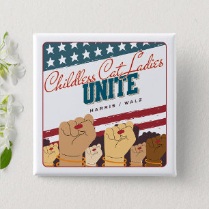Harris Walz Childless Cat Ladies Unite Fists 15 Cm Square Badge