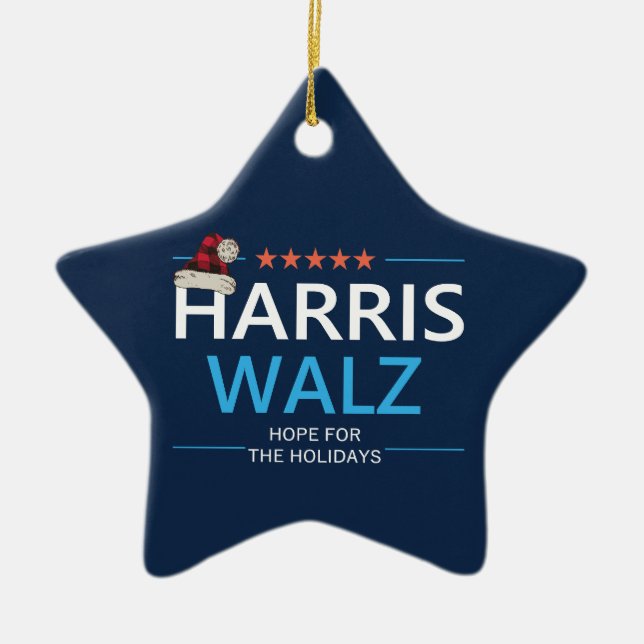 Harris Walz Christmas Hope for the Holidays Kamala Ceramic Ornament (Front)