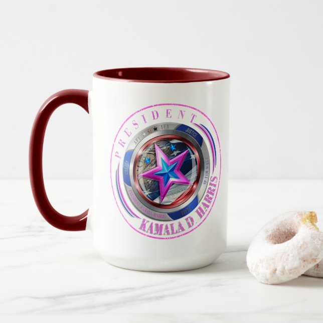 Harris-Walz Dual Pink Stamp Medallion Mug (With Donut)