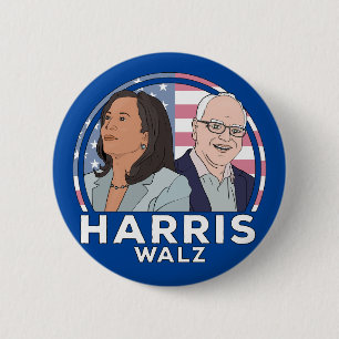 Harris Walz Election 6 Cm Round Badge