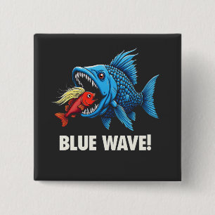 Harris Walz Election Blue Waves Democrat Fish 15 Cm Square Badge