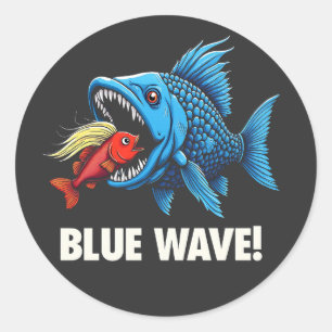 Harris Walz Election Blue Waves Democrat Fish Classic Round Sticker