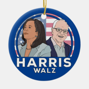 Harris Walz Election Ceramic Ornament