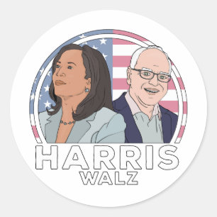 Harris Walz Election Classic Round Sticker