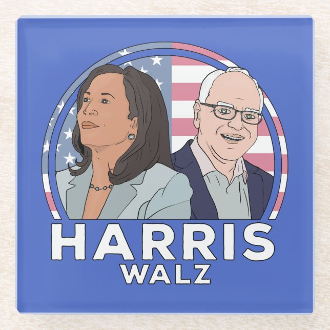 Harris Walz Election Glass Coaster (Front)