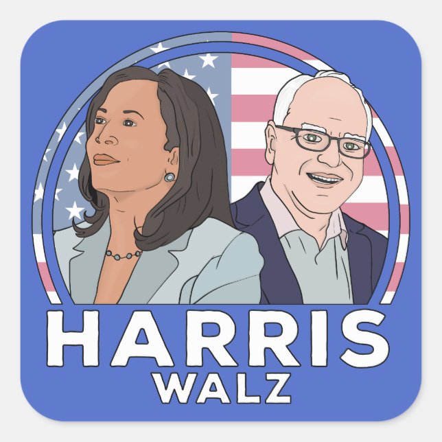 Harris Walz Election Square Sticker (Front)