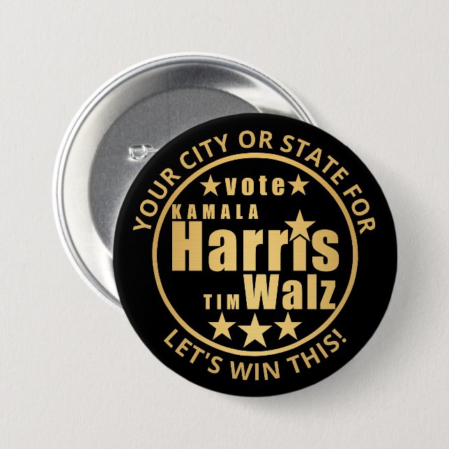 Harris Walz Gold Personalised Election Political 7.5 Cm Round Badge (Front & Back)