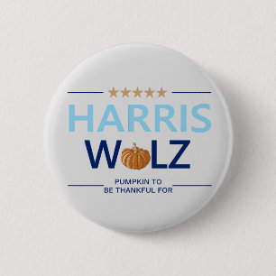 Harris Walz Halloween Pumpkin to be Thankful For 6 Cm Round Badge