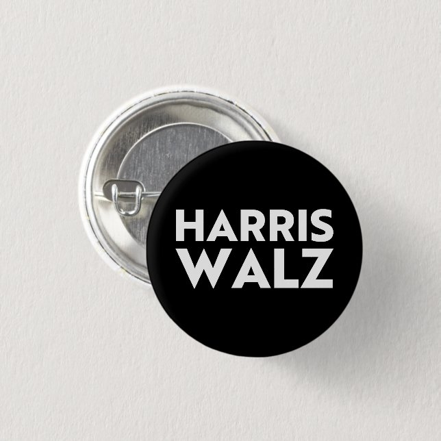 Harris Walz modern bold typography white and black 3 Cm Round Badge (Front & Back)