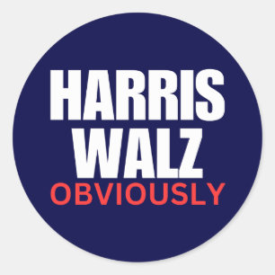 Harris Walz OBVIOUSLY   Harris Walz 2024 Obviously Classic Round Sticker