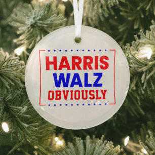 Harris Walz Obviously Kamala Harris for President Glass Tree Decoration