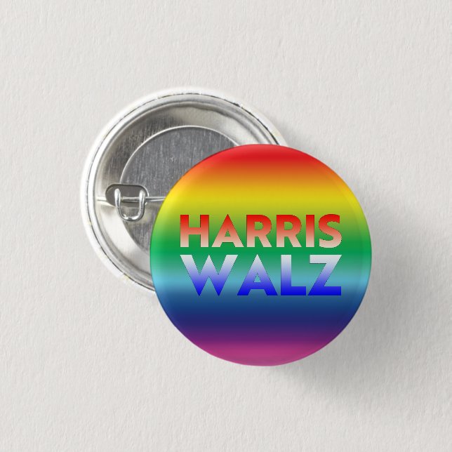 Harris Walz red white blue rainbow gradient lgbt 3 Cm Round Badge (Front & Back)