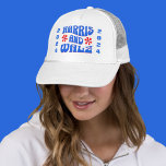 Harris & Walz Retro flowers Trucker Hat<br><div class="desc">Retro Harris & Walz red,  white and blue White Trucker Hat. Red flowers and 2024 on either side. 

2024 is editable.</div>