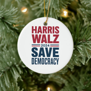 Harris Walz Save Democracy Ceramic Ornament