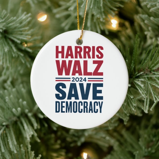 Harris Walz Save Democracy Ceramic Ornament (Tree)