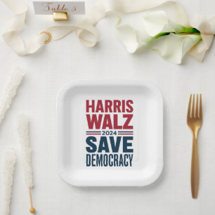 Harris Walz Save Democracy Paper Plate