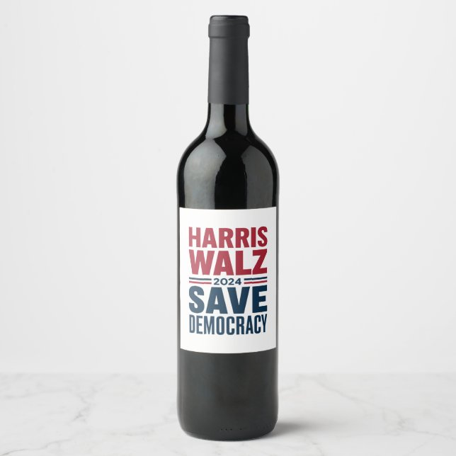 Harris Walz Save Democracy Wine Label (Front)