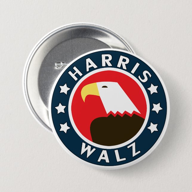 Harris Walz Stylised Eagle President 2024 7.5 Cm Round Badge (Front & Back)