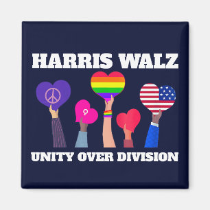 Harris Walz Unity Over Division LGBTQ Dark Blue Magnet