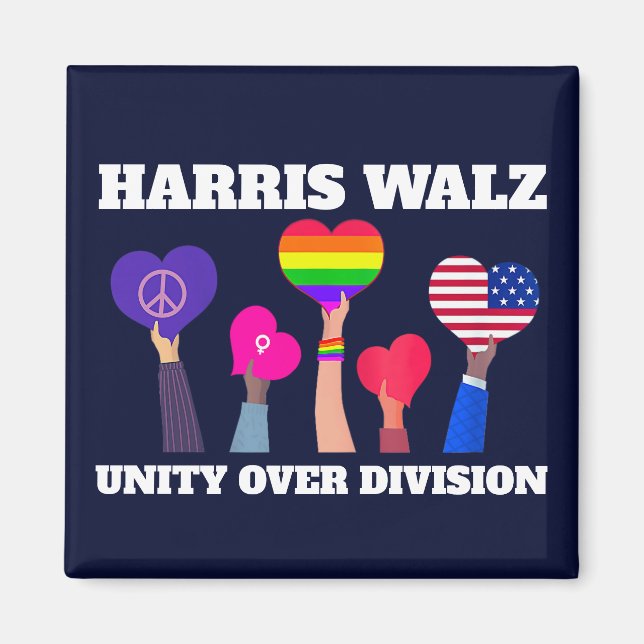Harris Walz Unity Over Division LGBTQ Dark Blue Magnet (Front)