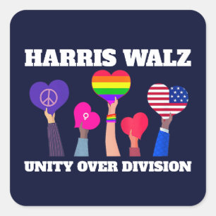 Harris Walz Unity Over Division LGBTQ Dark Blue Square Sticker