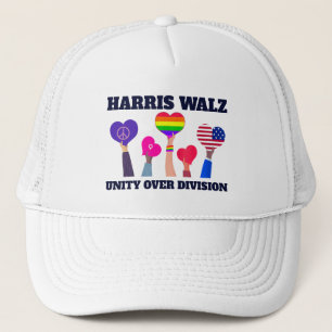 Harris Walz Unity Over Division LGBTQ Dark Blue Trucker Hat