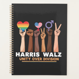 Harris Walz Unity Over Division Peace Love LGBTQ Planner
