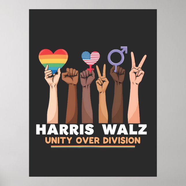 Harris Walz Unity Over Division Peace Love LGBTQ Poster (Front)