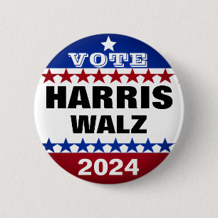 Harris walz vance 2024 vote election 6 cm round badge